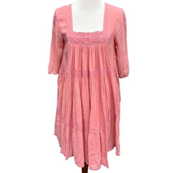 Spell & The Gypsy Women’s S Harmony Crocheted Lace Boho Tunic Dress in Peony - Picture 4 of 15